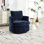 Confortable fauteuil pivotant bleu pivotant sur 360 degrés en métal, revêtement en chenille, respirant et durable, plateau tournant, installation facile, convenant à la décoration intérieure, profondeur de 31,98 po, hauteur de 35,87 po