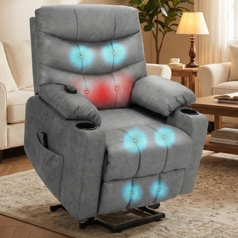 Power Lift Recliner Chair For Elderly With Heated Vibration Massage, Electric Lift Chair With Assist Function, Cup Holders, Side Pockets, Remote Control Reclining Chair For Living Room