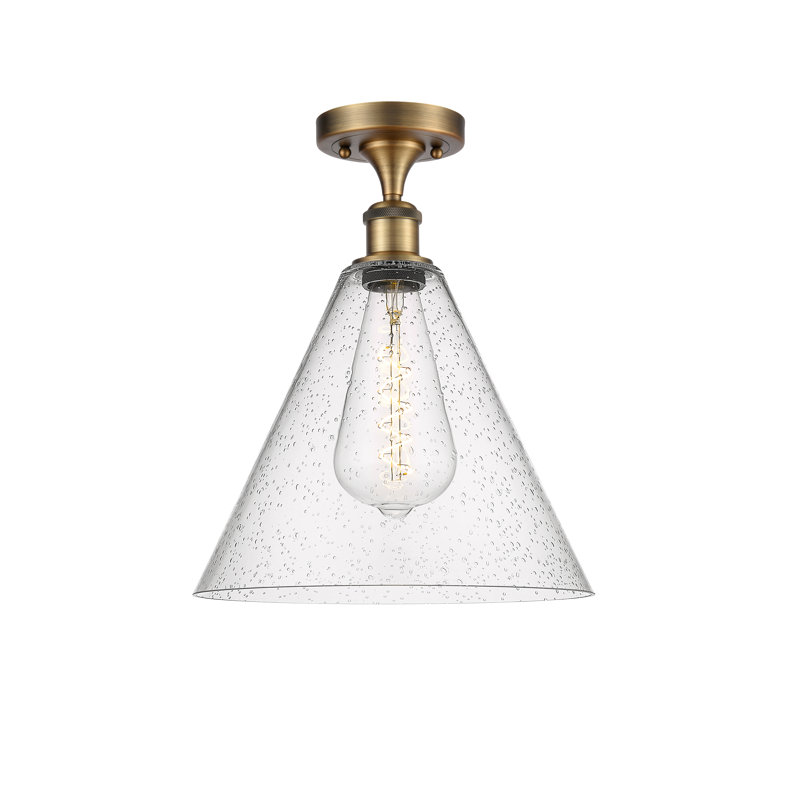 Amabil Glass Semi Flush Mount, 14.75" H x 12" W x 12" D, No Bulb Included, Brushed Brass