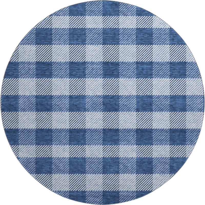 Premium Machine Washable Prisco Navy Rug, Round 8'