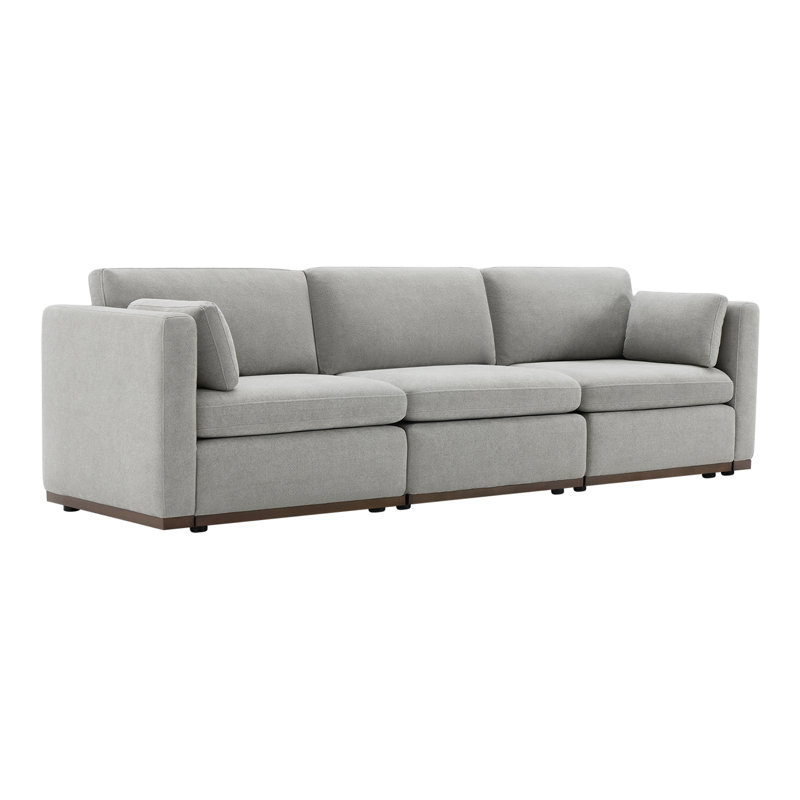 Canapé modulaire rembourré en polyester 3 pièces de 112 po avec coussins réversibles, Gris colombe