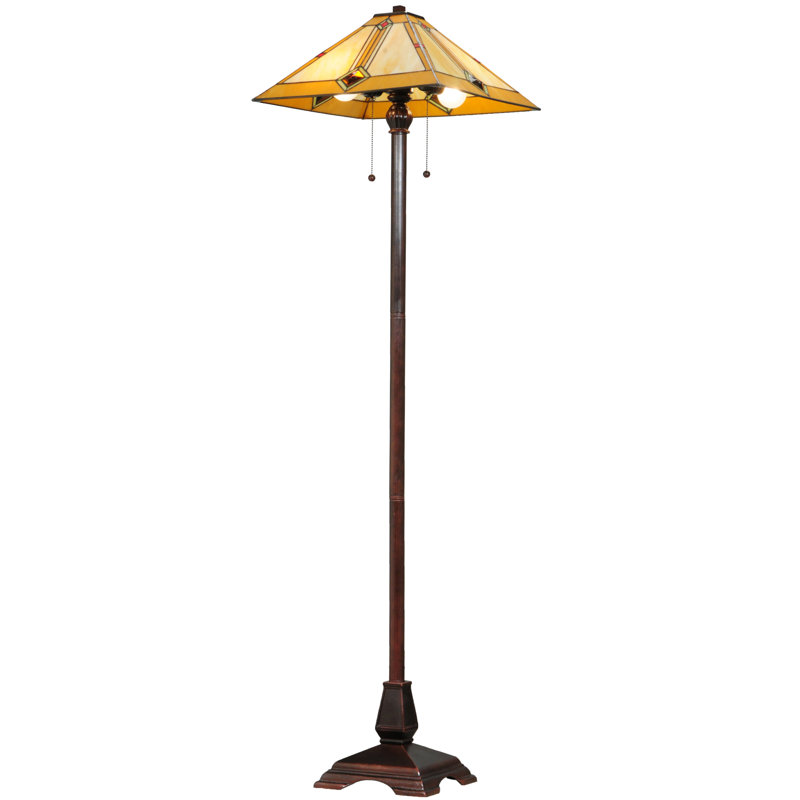 Mahogany Bronze 62" Mission-Style Stained Glass Floor Lamp