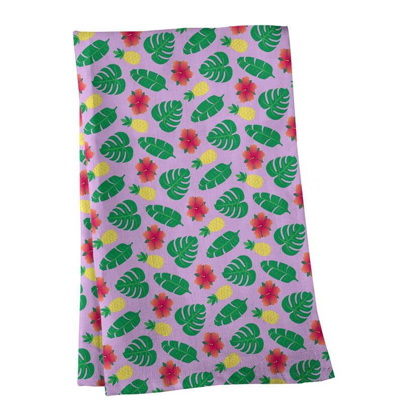 Torchon à motif tropical, Croisé en coton, Mauve