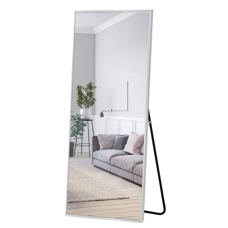 Talma Wood Flat Mirror, Light Gray, 65" H x 22" W