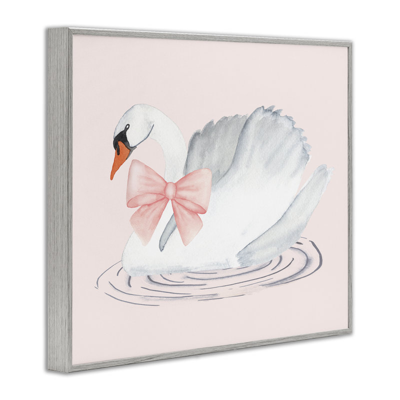 Cygne blanc avec ruban rose, estampe numérique, conception de Nina Jacobs, Estampe numérique Farmhouse, H 11 po x l 14 po