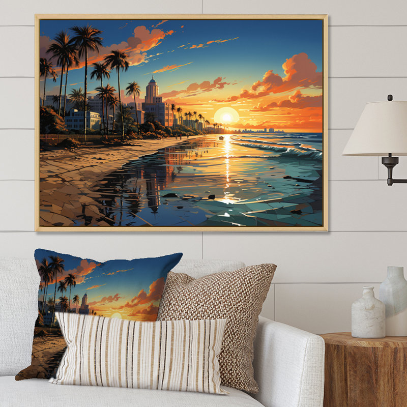 Sunshines State Miami I, reproduction d'art sur toile, Cadre naturel flottant, H 34 po x l 44 po x P 1,5 po