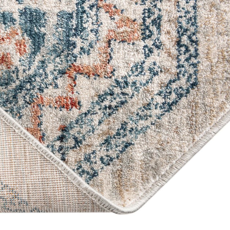 Kaleigh Beige/Blue/Gray Area Rug, Octagon 6'1" x 6'1"