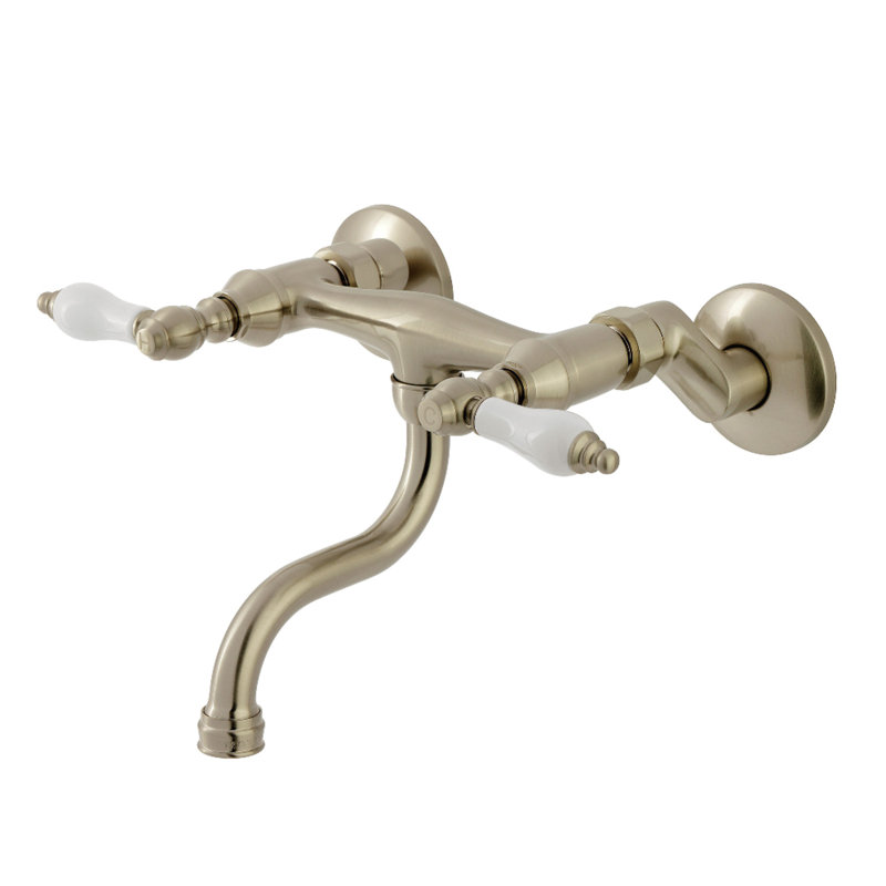Kingston Brass Kingston Two-Handle 2-Hole Wall Mount Bathroom Faucet, Brushed Nickel