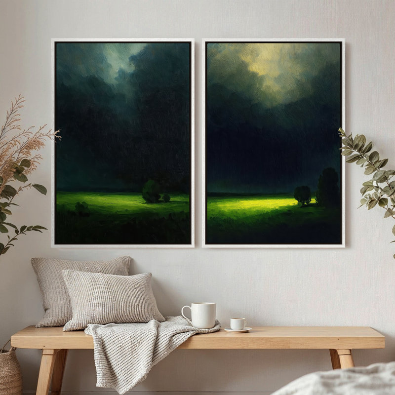 Art mural sur toile encadrée, impression de fond abstrait ciel foncé pour chambre à coucher - 16 po x 24 po x 2 pièces, Blanc