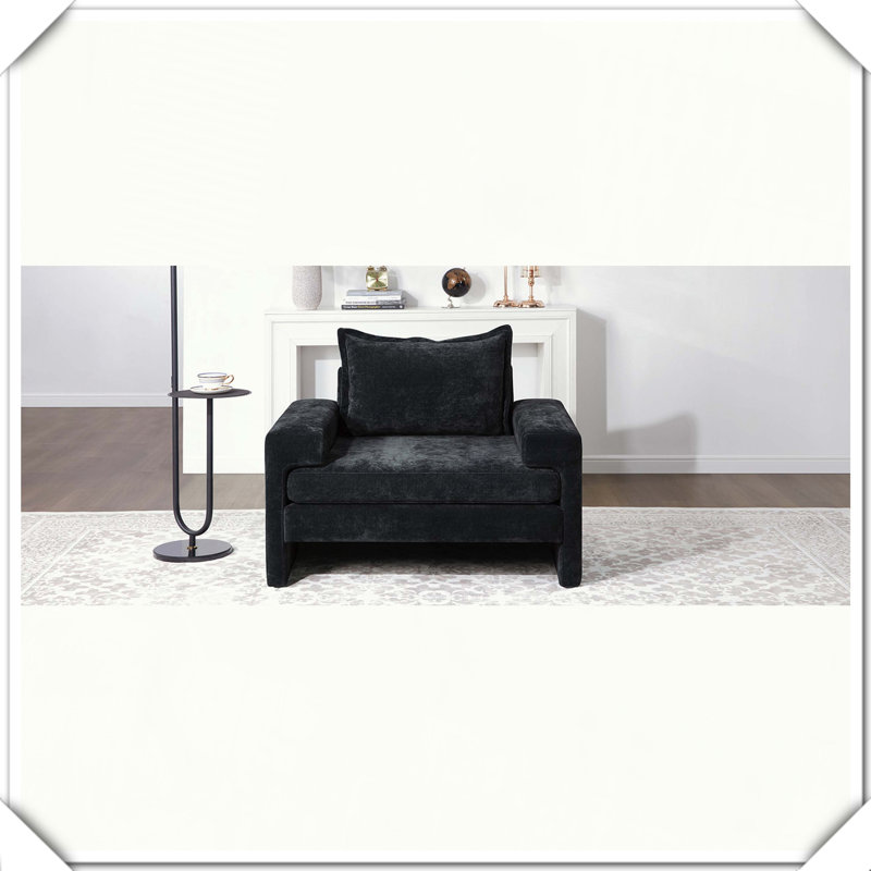 Fauteuil rembourré avec accoudoirs larges, Noir
