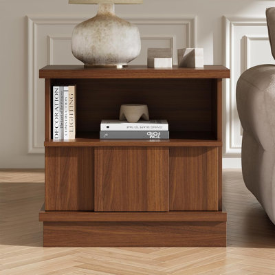 Table de chevet moderne avec tiroir et tablette ouverte, table de chevet géométrique en bois pour la chambre à coucher