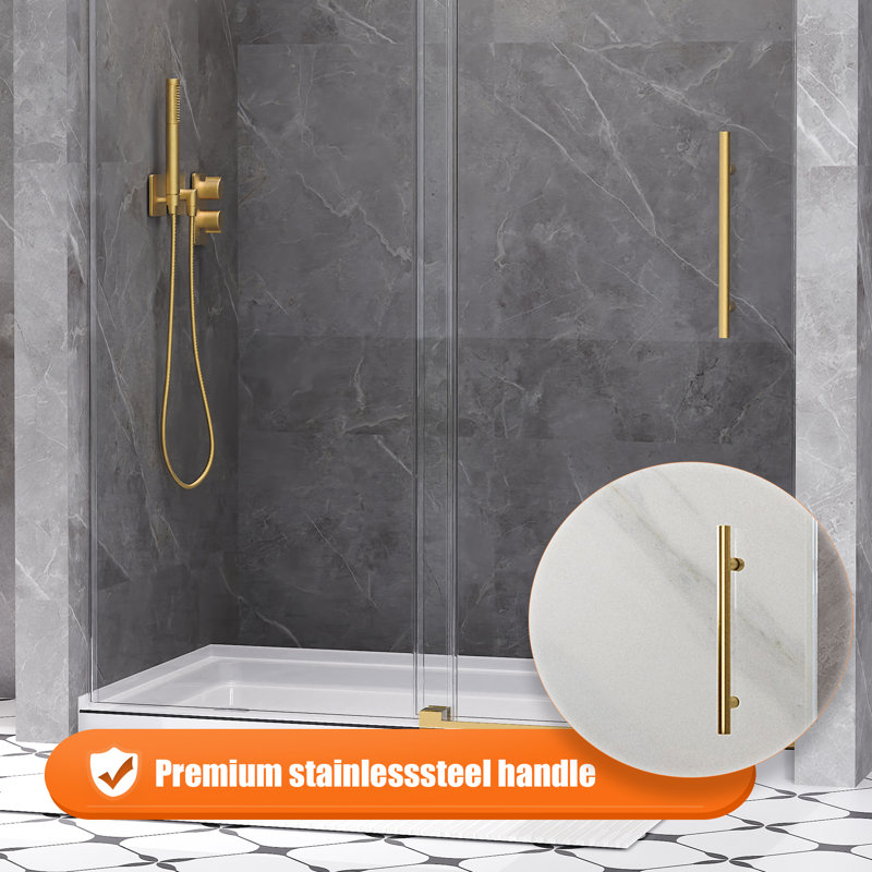 56-60 in. W x 76 in. H Single Sliding Frameless Shower Door in Brushed Gold with 3/8 in.（10mm）Clear Tempered Glass