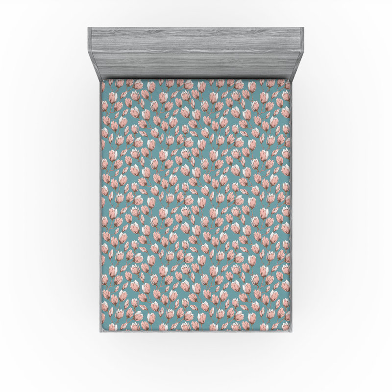 Ambesonne Nature Fitted Sheet Leaves Botanical Style Art, Gray/Teal Rose/Umber Floral, Queen Fitted Sheet