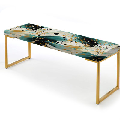 Gilded Polka Dot River - Polka Dots Upholstered Gold Bench
