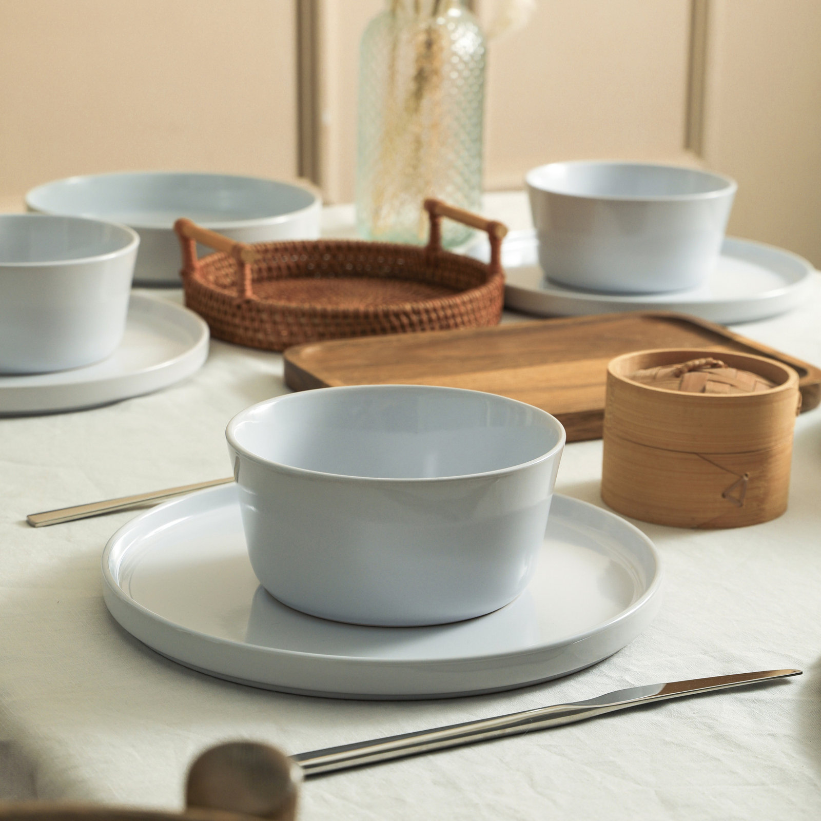 Celina Dinnerware Set Stoneware, White, 12 Pieces