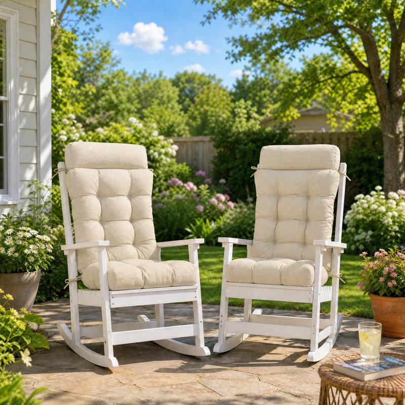  Tufted Rocking Chair Cushion, Set of 2, Khaki