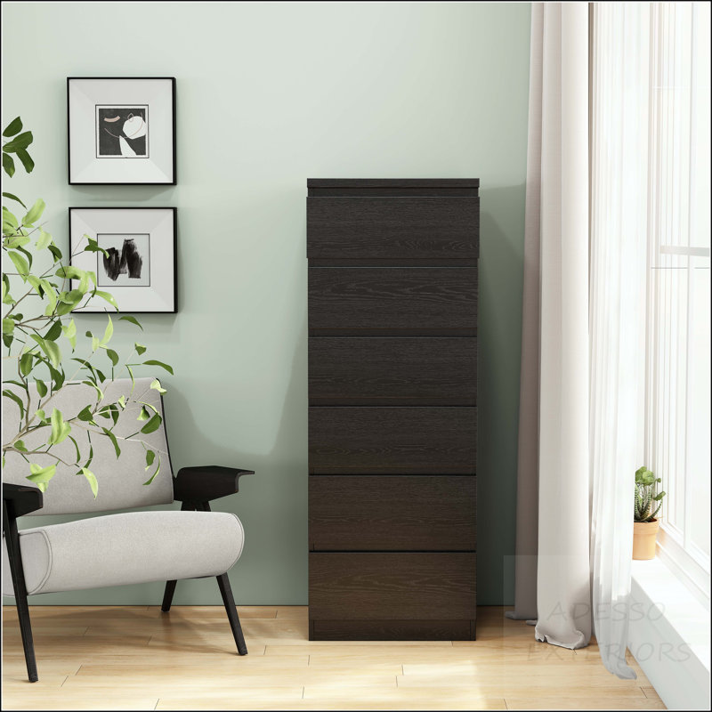 6-Drawer Handle-Free Dresser - Compact 18.9" Black Storage