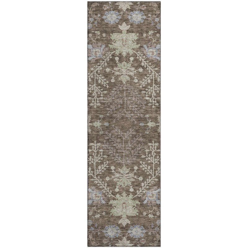 Premium Machine Washable Gurubaksh AMF1156 Floral Rug, Runner 2'3" x 7'6"