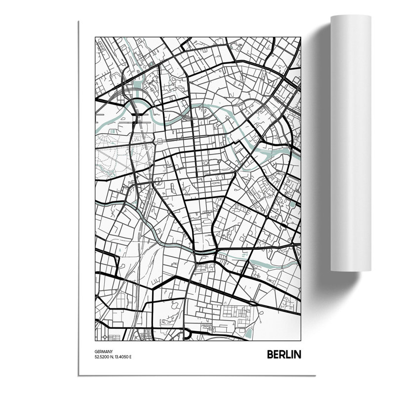Map Berlin Germany - Unframed Graphic Art, 84cm H x 59cm W x 0.1cm D