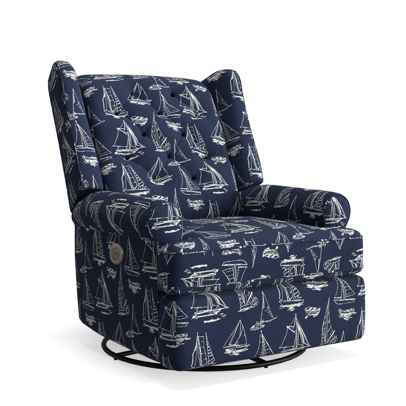 Allendale Upholstered Swivel Reclining Glider, Below Deck Navy Nautical Performance