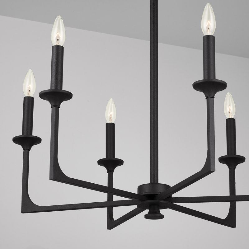 Transitional Black Iron 6-Light Chandelier with Incandescent Glow