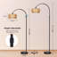 Lampe sur pied arquée bohème en rotin avec DEL RVB, commande par application, télécommande et interrupteur au pied, abat-jour en tissu, tête orientable, 3 températures de couleur - Naturel