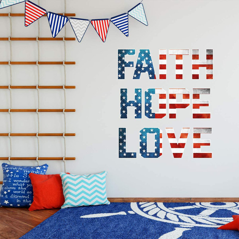 Adhésif décoratif Trinx «Faith Hope Love» imprimé drapeau américain - PT3, H 32 po x l 28 po
