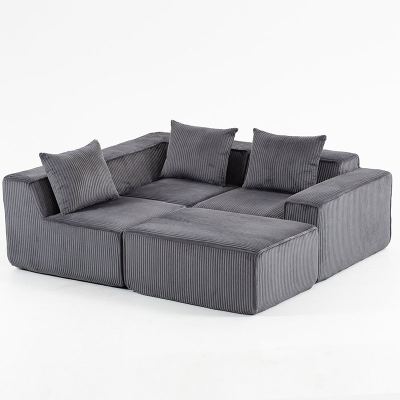 Canapé modulaire tout en velours côtelé, Gris