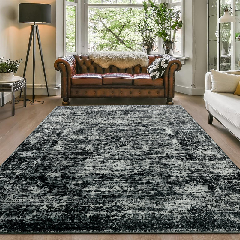 Tapis à motif floral lavable Wymond, Rectangle 6 pi x 9 pi