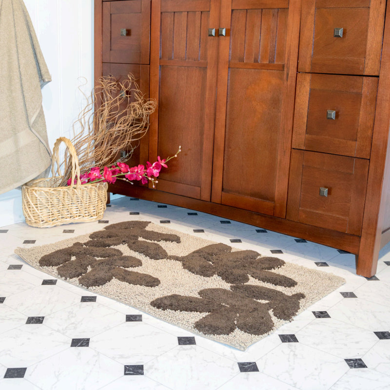 Elar Cotton Blend Non-Slip Bath Rug, Linen / Chocolate