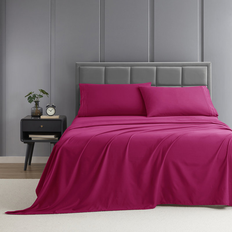 1800 Series Double-Brushed Microfiber Hypoallergenic Sheet Set, Hot Pink, King Sheet Set with 2 Pillowcases