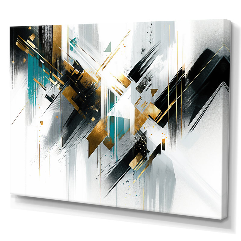 " Teal Gold Cubist Kaleidoscope I ", H 30 po x l 40 po x P 1,5 po, Toile tendue