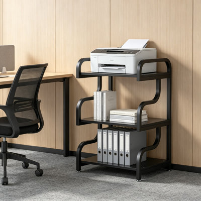 Support d'imprimante, grand support d'imprimante à 3 niveaux avec cadre en acier durable et beaucoup de rangement, table d'imprimante pour l'organisation de bureau à domicile, noir