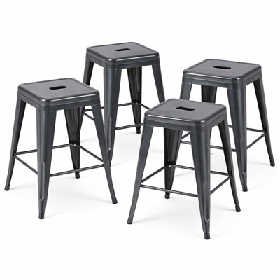 Backless Metal Bar Stools Set with Tool-Free Assembly and Space-Saving Design
