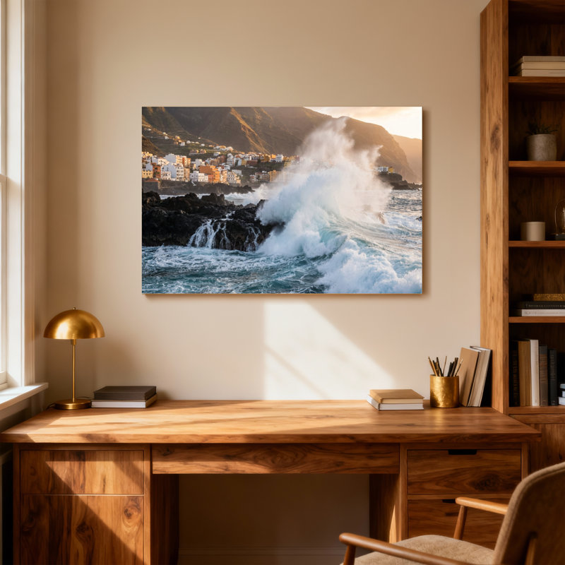 Paysage et nature Les vagues de l'océan se brisent contre le rivage rocheux, H 20 po x l 30 po