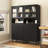 Tempered Glass Door Tall Storage Bookcase With Adjustable Shelves, 4 Doors MDF Painted Cabinet For Living Room And Bedroom-1422373958