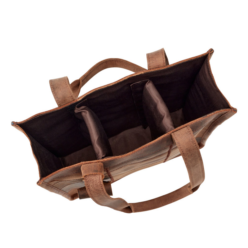 Full-Grain Buffalo Leather Patchwork 3-Bottle Wine Bag