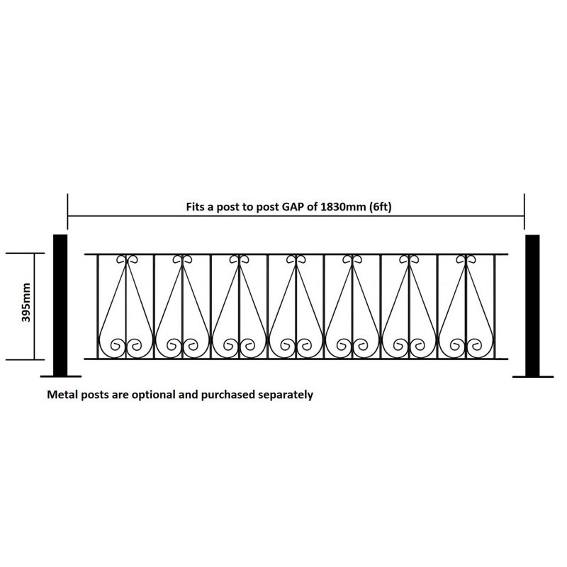 Uriegas 39.5cm H x 183cm W Black Metal Fencing with 1 Panel(s) Included