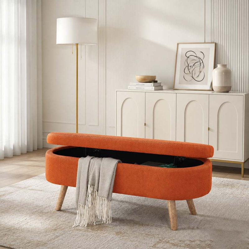 Banc de rangement avec repose-pieds ovale, Orange