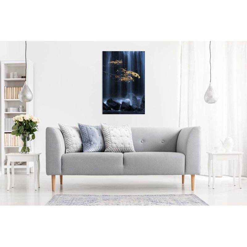 Waterfall & The Yellow Leaves Tree In Autumn - Wrapped Canvas Print, 61cm H x 41cm W