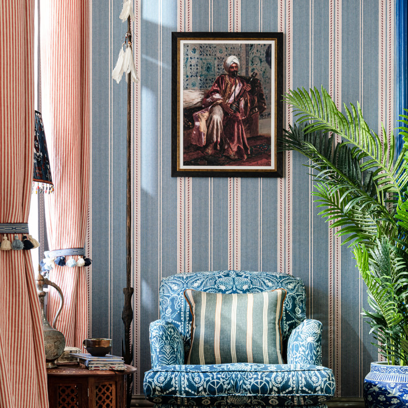 Tales Of Maghreb Striped Wallpaper Roll, Blue/Red/Taupe