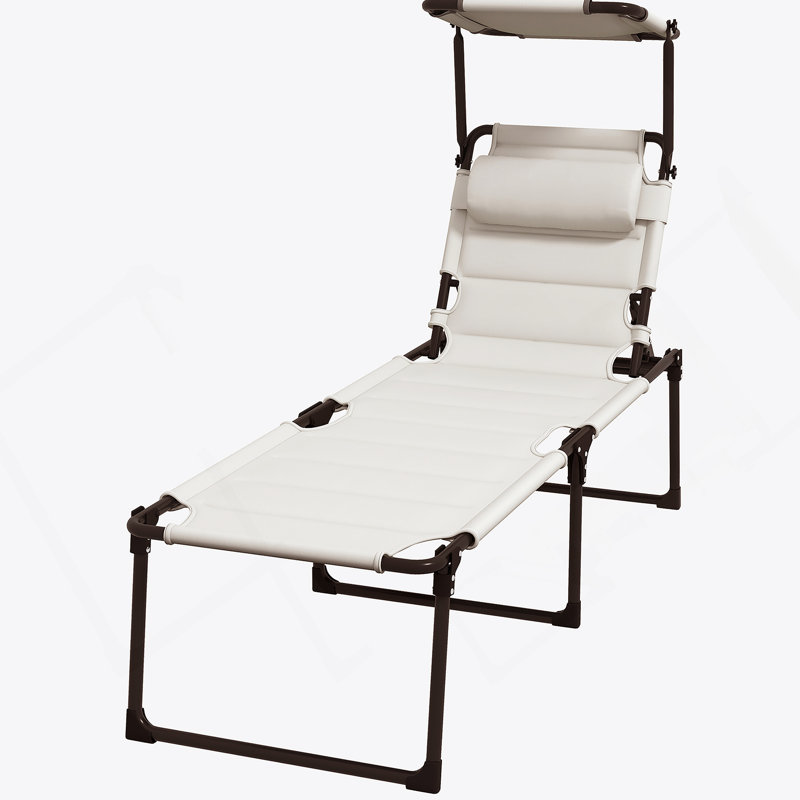 Outsunny Outdoor Lounge Chair, Adjustable Backrest Folding Chaise Lounge, Cushioned Tanning Chair, Beige