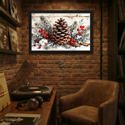 Christmas Winter Pine Cone Berry Snowflake Pattern