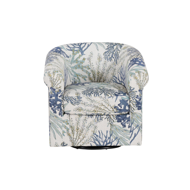 Carmorn Ocean Upholstered Swivel Barrel Armchair, Blue Green Polyester
