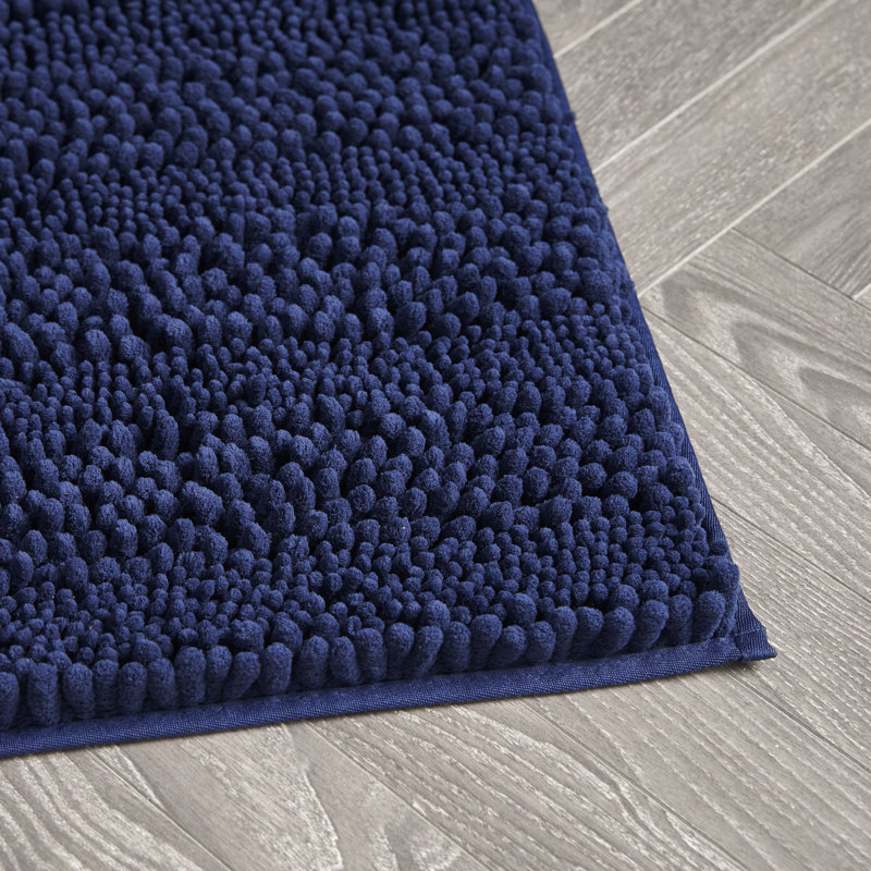 Laura Ashley Astor Chenille Non-Slip Bath Mat, 20" W x 34" L, Indigo