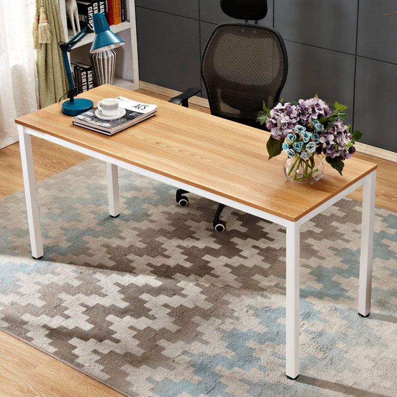 Cherol Metal Base Writing Desk, Teak/White, 29.5" H x 63" W x 23.6" D