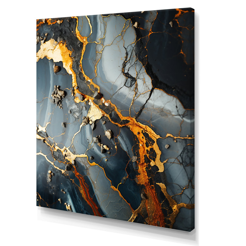 Gris et or abstrait marbre granit II - reproduction d'art abstrait mural, Toile tendue, H 44 po x l 34 po x P 1,5 po