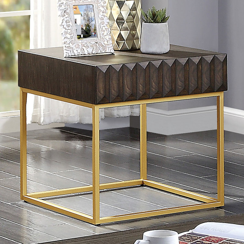 Table de bout contemporaine l 23,5 po, noyer / or