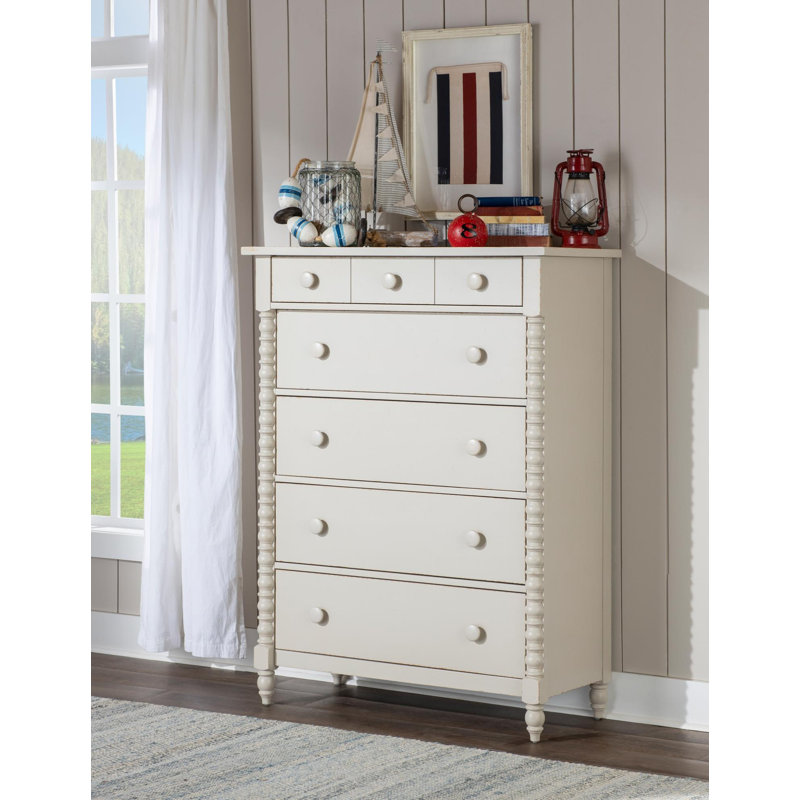 Commode 5 tiroirs Palmea Jenny Lind, Tissu de voile Blanc