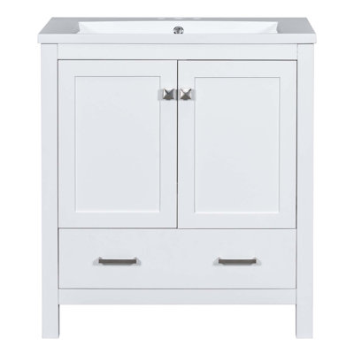 Meuble-lavabo de salle de bain avec lavabo simple, 2 portes à fermeture douce et un tiroir